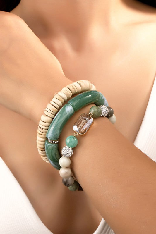 3 row semi precious stone and wood bead bracelets - Tigbuls Variety Fashion