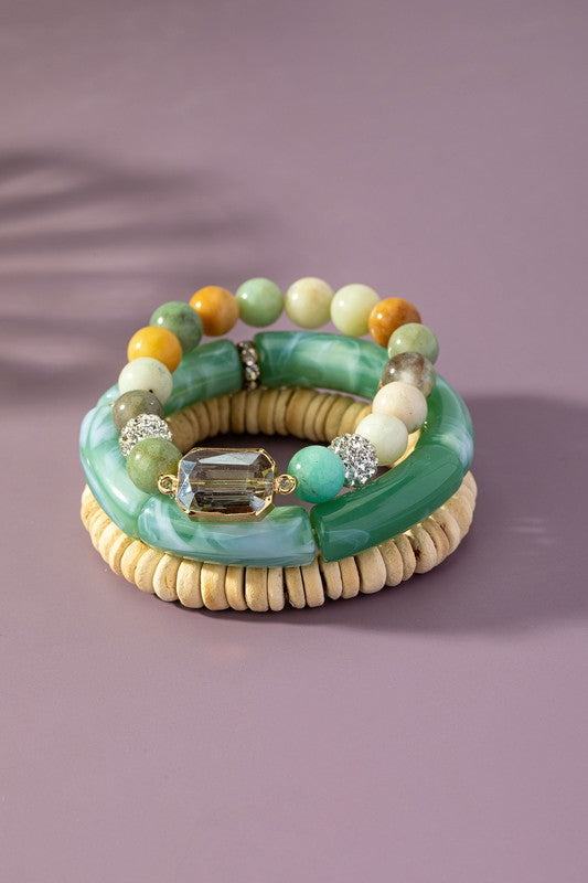 3 row semi precious stone and wood bead bracelets - Tigbuls Variety Fashion