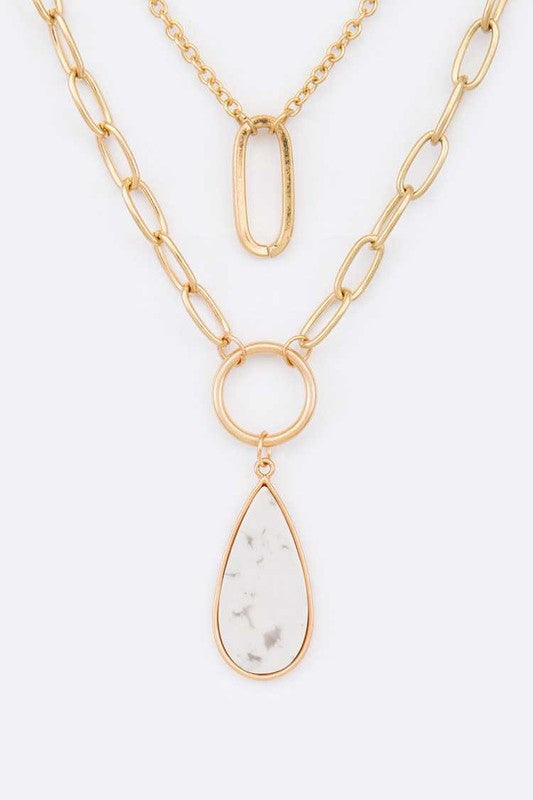 Stone Teardrop Layer Pendant Necklace - Tigbul's Variety Fashion Shop