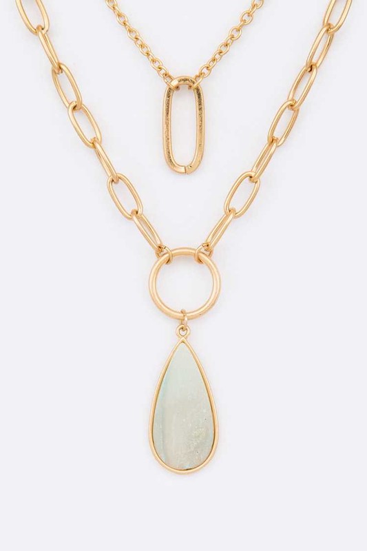 Stone Teardrop Layer Pendant Necklace - Tigbul's Variety Fashion Shop
