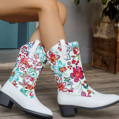 Floral Block Heel Boots - Tigbul's Variety Fashion Shop