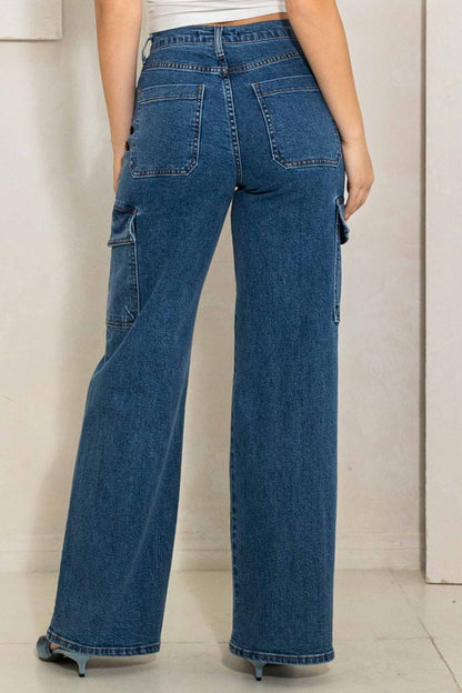 High Rise Crossed Waist Cargo Wide Jeans - Tigbuls Variety Fashion