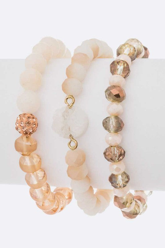 Druzy Stone Beads Stretch Layered Bracelet Set - Tigbul's Variety Fashion Shop