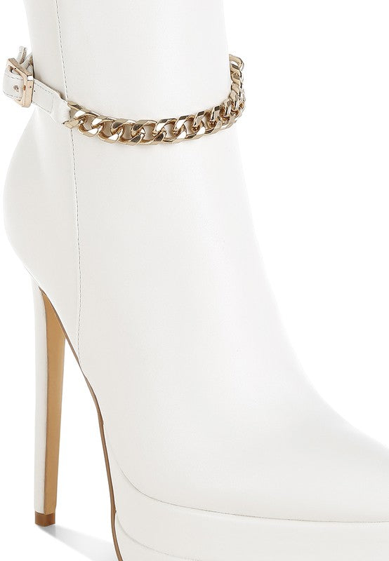 Narok Metallic Chain Detail 5" High Heel Stiletto Boots - Tigbul's Variety Fashion Shop