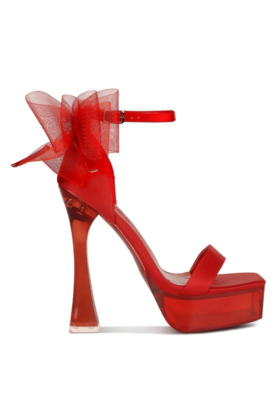 Kiri Satin Clear High Heeled Bow Sandals - Tigbul's Variety Fashion Shop