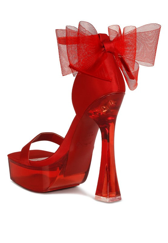 Kiri Satin Clear High Heeled Bow Sandals - Tigbul's Variety Fashion Shop