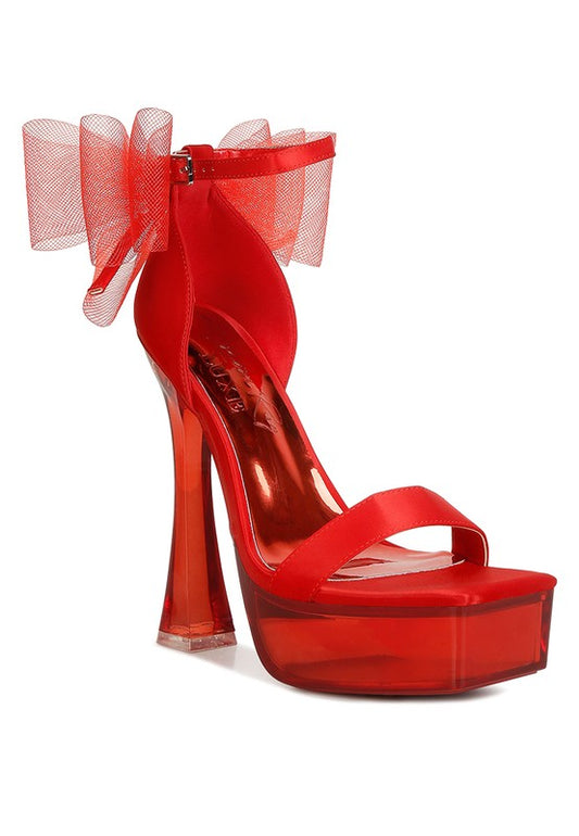 Kiri Satin Clear High Heeled Bow Sandals - Tigbul's Variety Fashion Shop