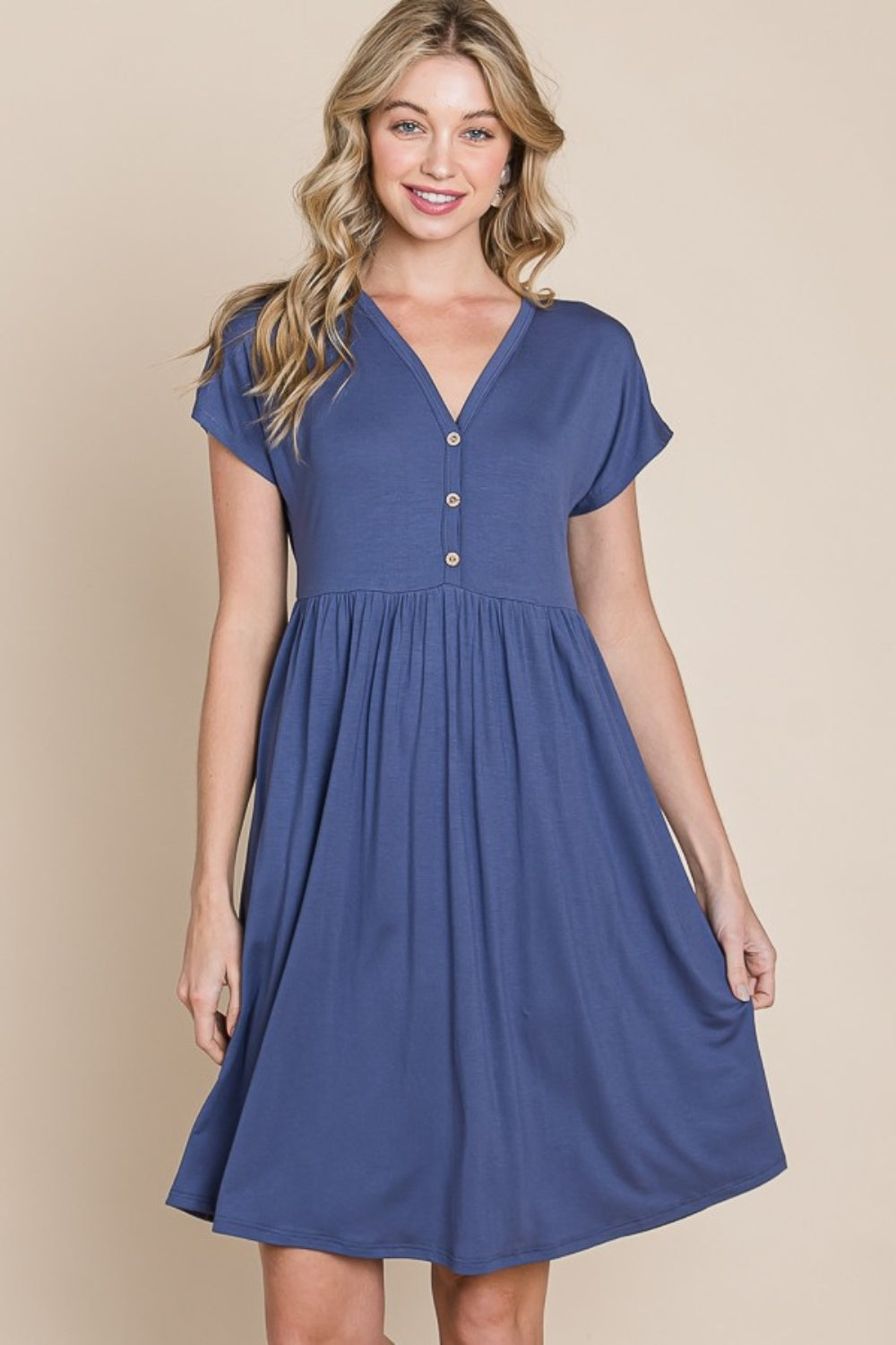 BOMBOM V-Neck Short Sleeve Dress - Tigbul's Variety Fashion Shop