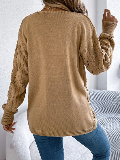Openwork Open Front Long Sleeve Cardigan - Tigbul's Variety Fashion Shop