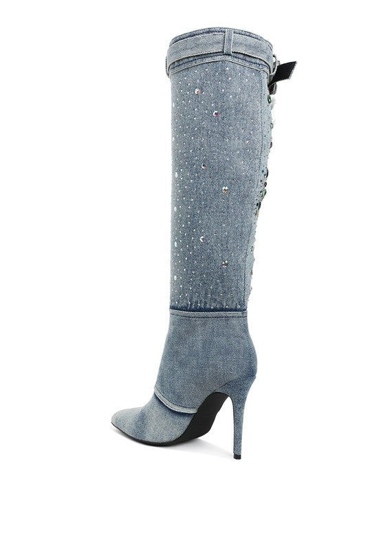 Cornik Multi Color Stones Denim Boots - Tigbul's Variety Fashion Shop