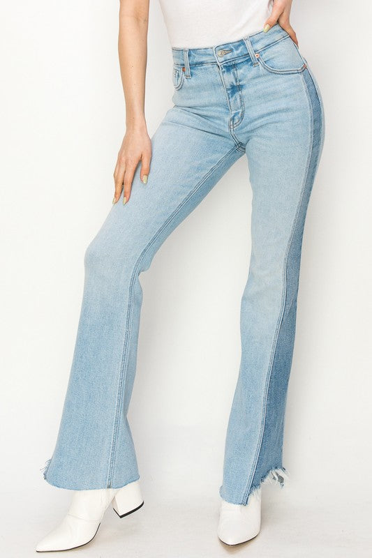 HIGH RISE BOOT CUT W/COLOR PANEL DETAIL JEANS - Tigbuls Variety Fashion