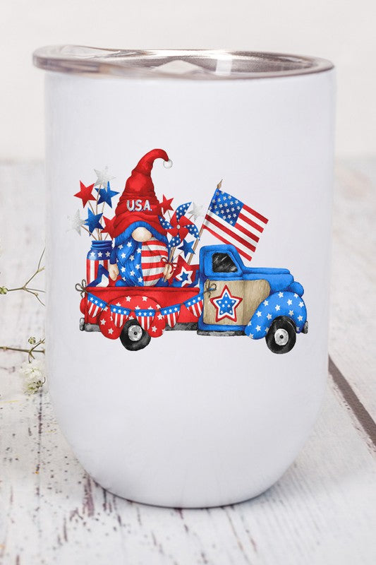 Patriotic USA Gnome Red Blue Truck Wine Cup - Tigbul's Variety Fashion Shop