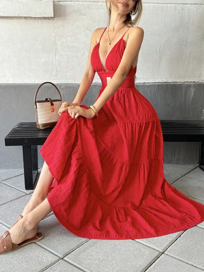 Tiered Maxi Dress with Cutout Detail - Tigbul's Variety Fashion Shop