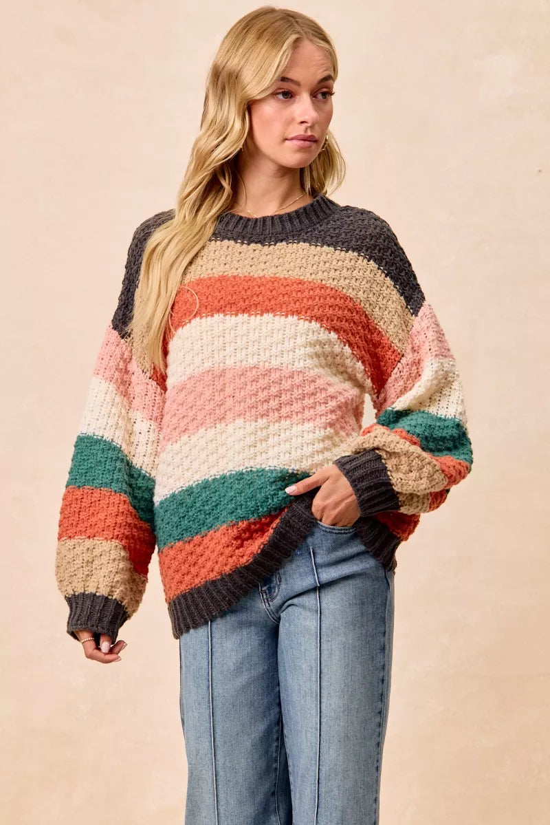 BiBi Stripes Color Block Chunky Sweater - Tigbul's Variety Fashion Shop