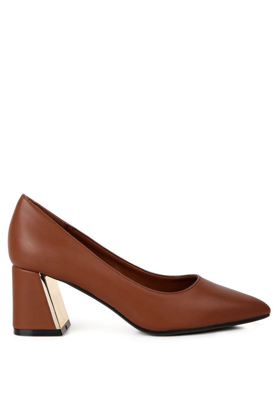 Casey Metallic Detail Block Heel Pumps - Tigbul's Variety Fashion Shop