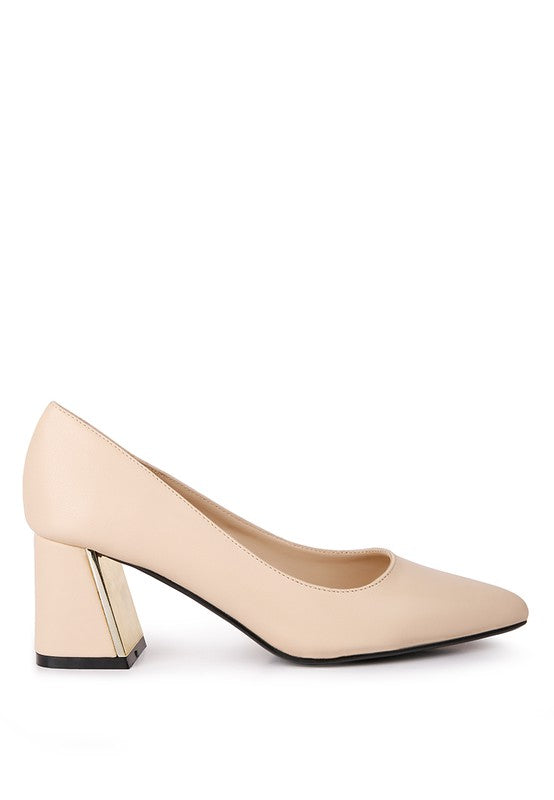 Casey Metallic Detail Block Heel Pumps - Tigbul's Variety Fashion Shop