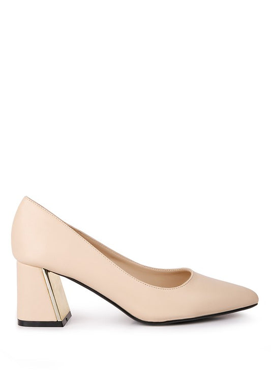 Casey Metallic Detail Block Heel Pumps - Tigbul's Variety Fashion Shop