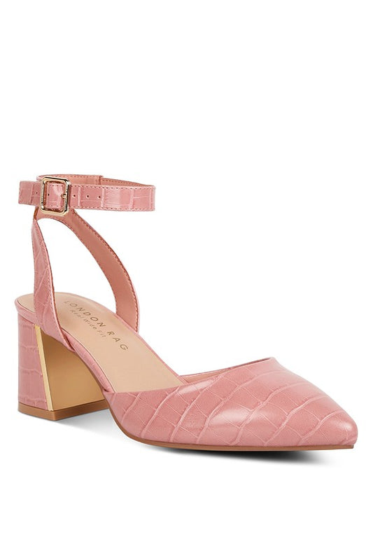 Hyatt Pink Metallic Accent Block Heel Sandals - Tigbuls Variety Fashion