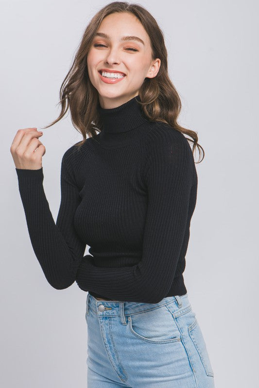 Turtleneck Ribbed Knit Sweater Top - Tigbuls Variety Fashion