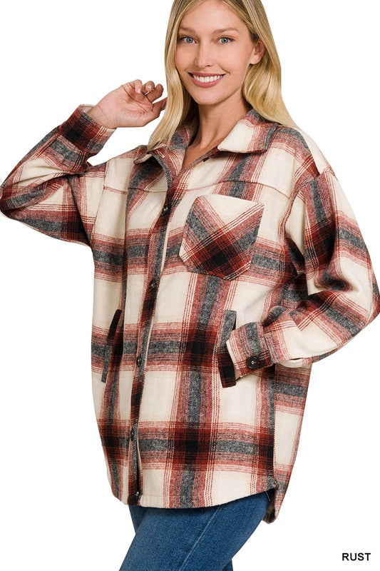 Oversized Yarn Dyed Plaid Longline Shacket - Tigbul's Variety Fashion Shop
