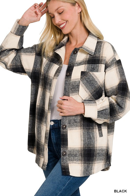 Oversized Yarn Dyed Plaid Longline Shacket - Tigbul's Variety Fashion Shop