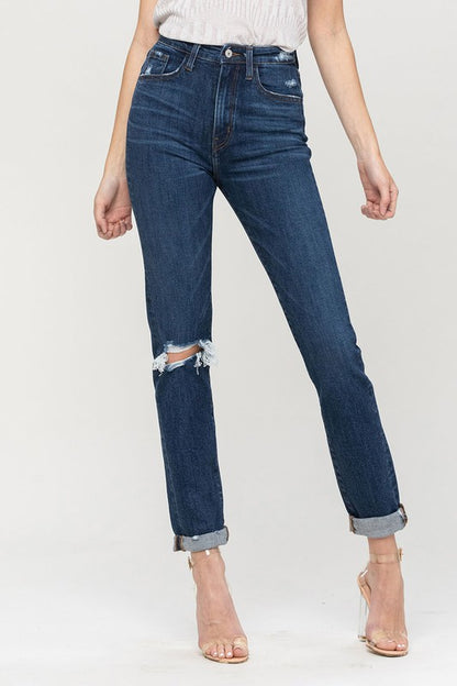 Distressed Roll Up Stretch Mom Jeans - Tigbuls Variety Fashion