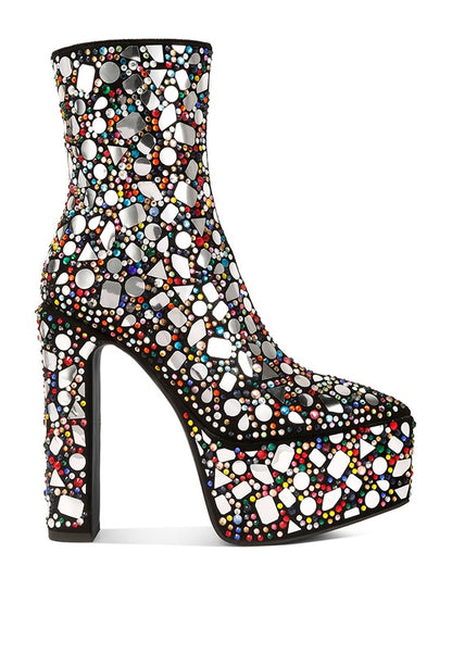 Fancy Mirror Embellished Platform High Heel Boots - Tigbul's Variety Fashion Shop