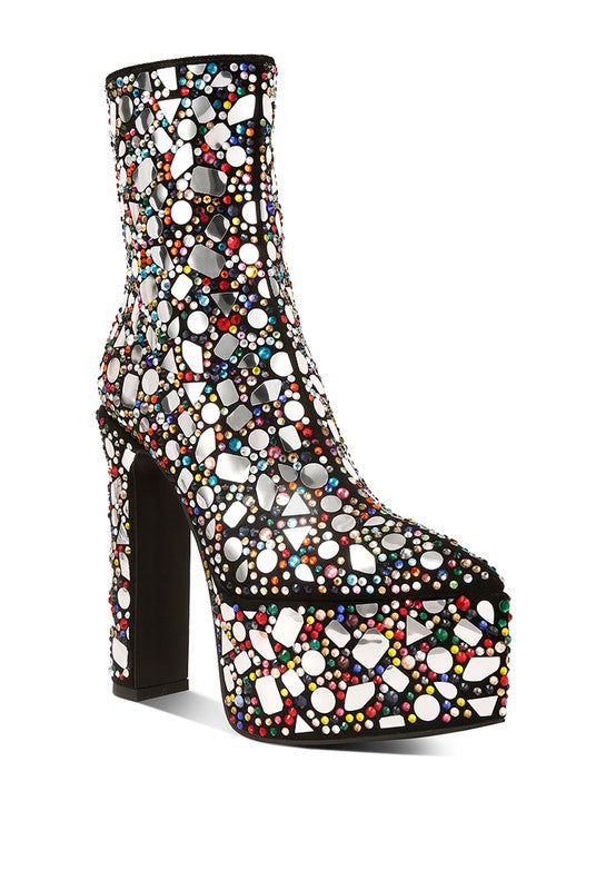 Fancy Mirror Embellished Platform High Heel Boots - Tigbul's Variety Fashion Shop