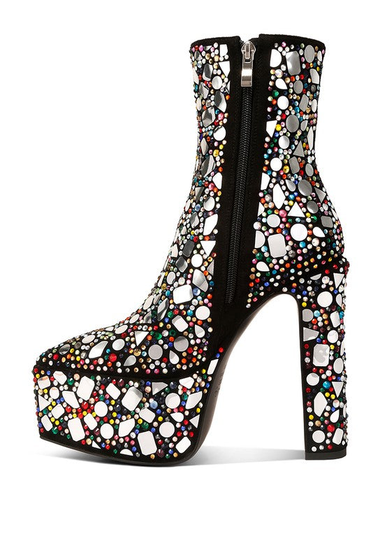 Fancy Mirror Embellished Platform High Heel Boots - Tigbul's Variety Fashion Shop