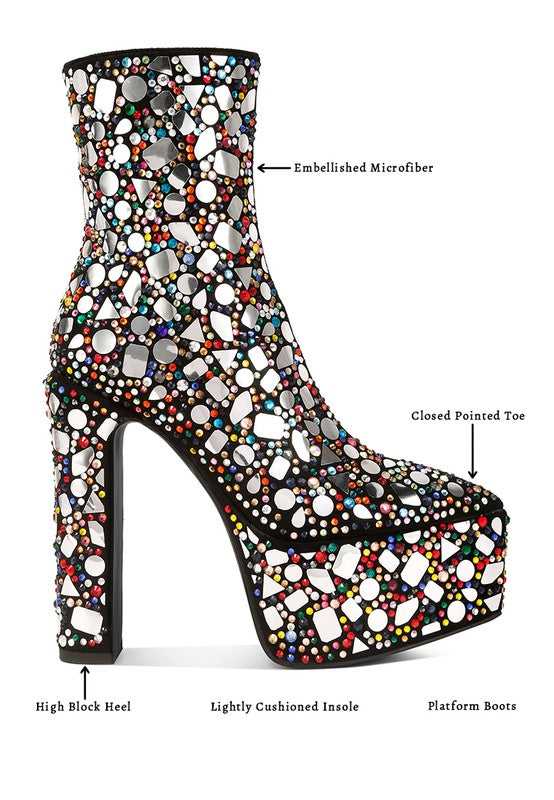 Fancy Mirror Embellished Platform High Heel Boots - Tigbul's Variety Fashion Shop