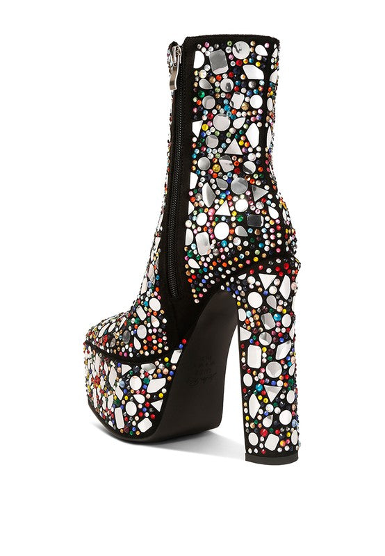 Fancy Mirror Embellished Platform High Heel Boots - Tigbul's Variety Fashion Shop