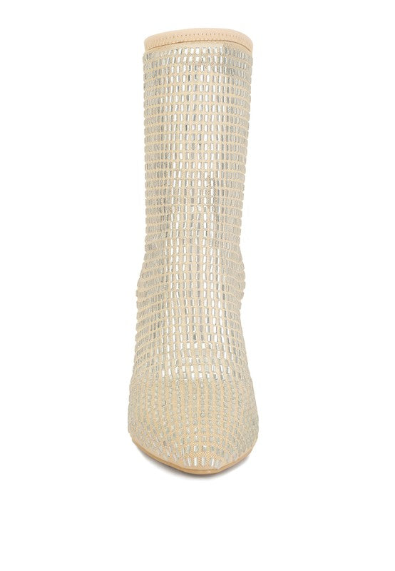 Fortunate Rhinestones Embellished Mesh Boots - Tigbuls Variety Fashion