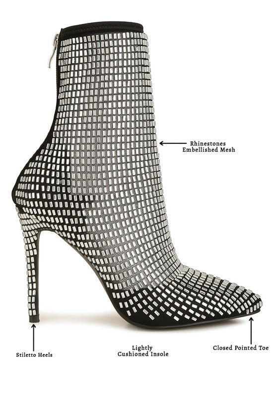 Fortunate Rhinestones Embellished Mesh Boots - Tigbuls Variety Fashion