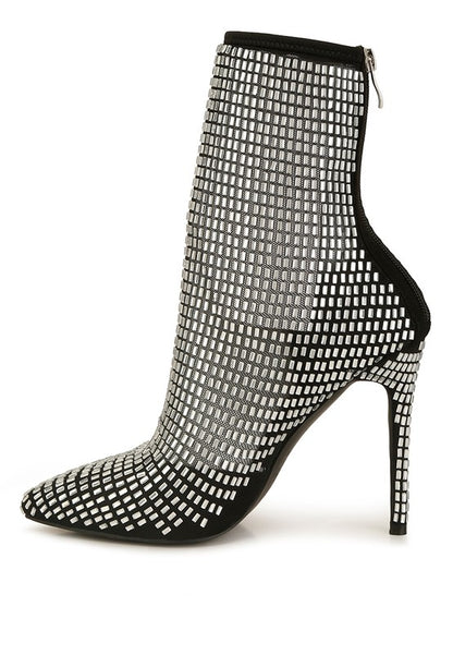 Fortunate Rhinestones Embellished Mesh Boots - Tigbuls Variety Fashion