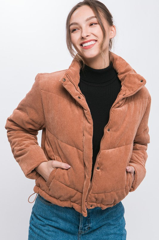 Corduroy Puffer Jacket with Toggle Detail - Tigbuls Variety Fashion