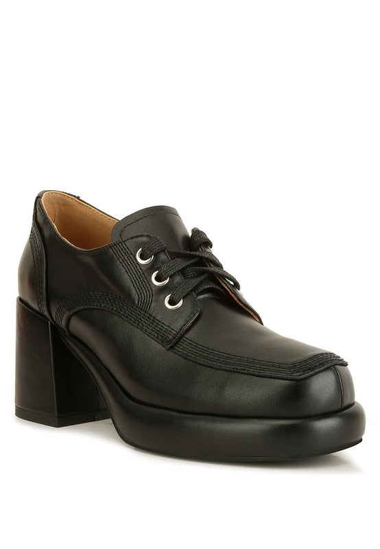 Zaila Leather Block Heel Oxfords - Tigbuls Variety Fashion