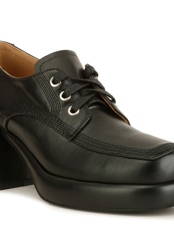 Zaila Leather Block Heel Oxfords - Tigbuls Variety Fashion