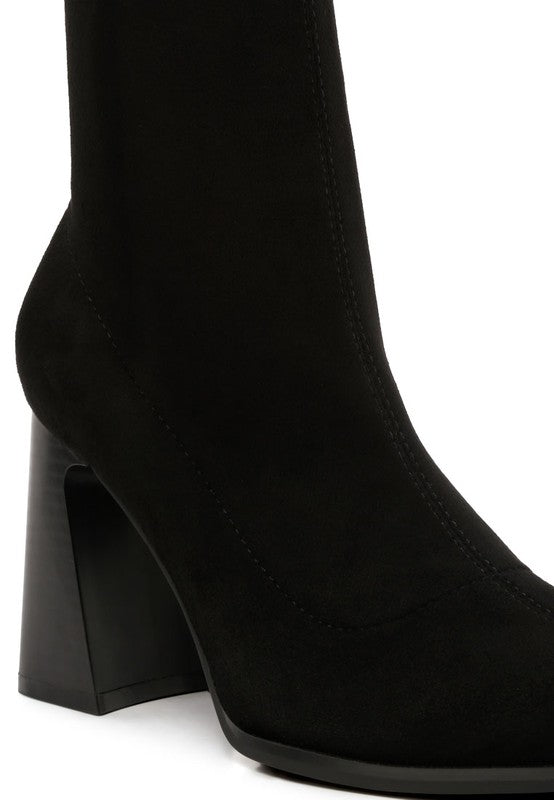 Aandid High Ankle Flared Block Heel Boots - Tigbuls Variety Fashion