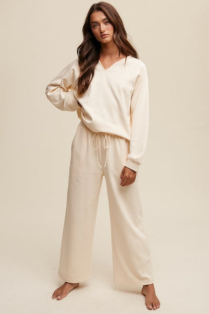 V-neck Sweatshirt and Pants Set - Tigbuls Variety Fashion