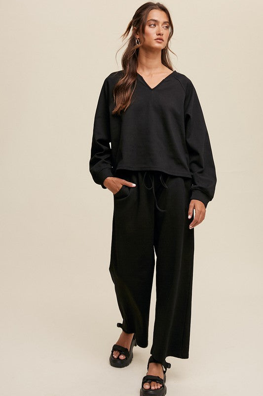 V-neck Sweatshirt and Pants Set - Tigbuls Variety Fashion