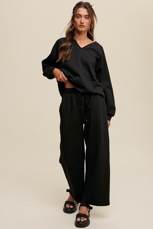 V-neck Sweatshirt and Pants Set - Tigbuls Variety Fashion