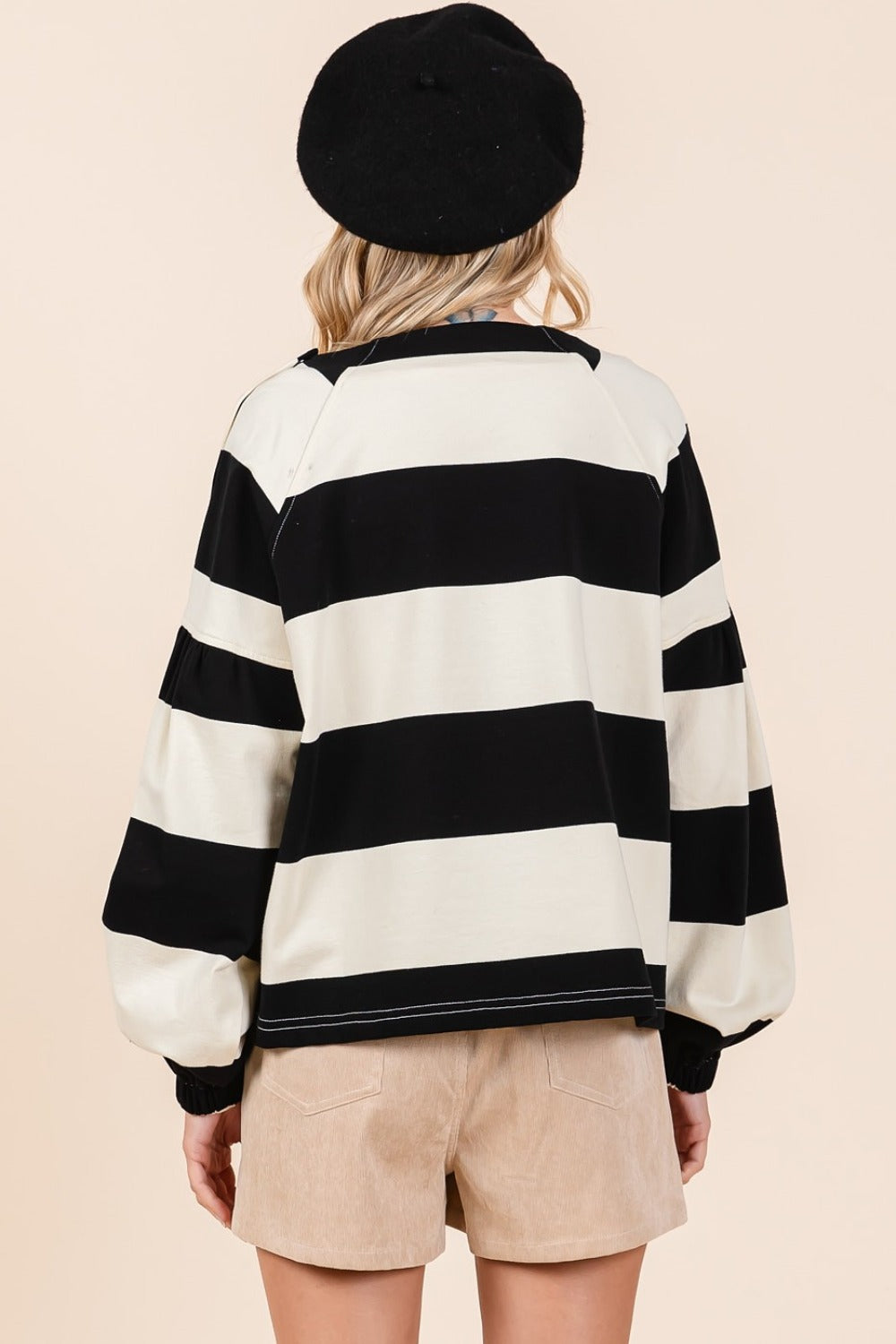 Striped Snap Shoulder Long Sleeve T-Shirt - Tigbul's Variety Fashion Shop