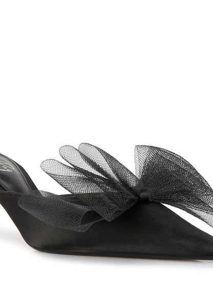 Asma Organza Bow Embellished Satin Mules - Tigbul's Variety Fashion Shop