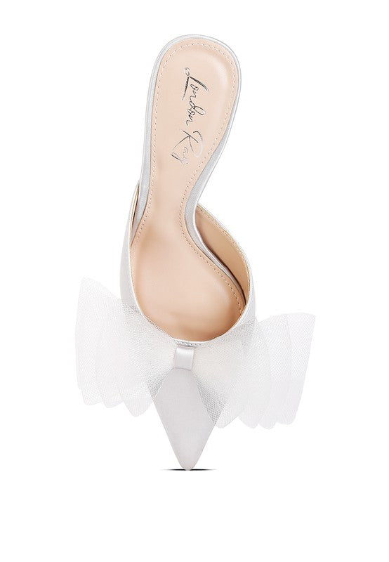 Asma Organza Bow Embellished Satin Mules - Tigbul's Variety Fashion Shop