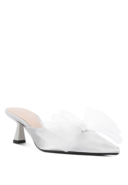 Asma Organza Bow Embellished Satin Mules - Tigbul's Variety Fashion Shop