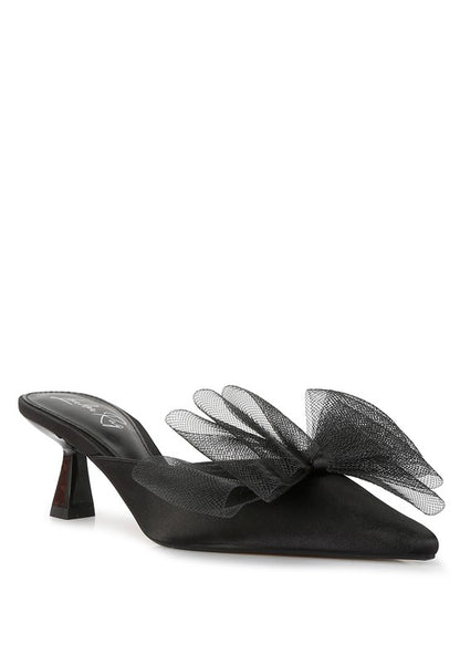 Asma Organza Bow Embellished Satin Mules - Tigbul's Variety Fashion Shop