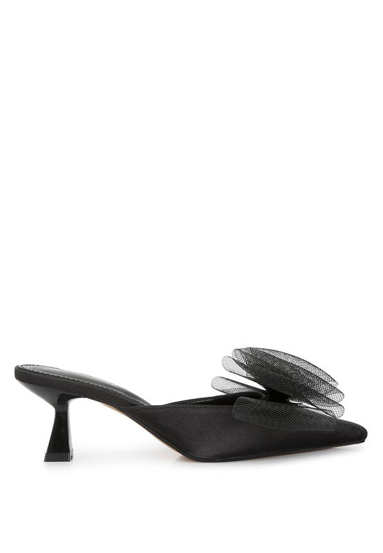 Asma Organza Bow Embellished Satin Mules - Tigbul's Variety Fashion Shop