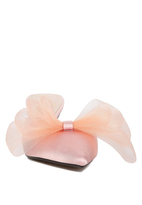 Asma Organza Bow Embellished Satin Mules - Tigbul's Variety Fashion Shop