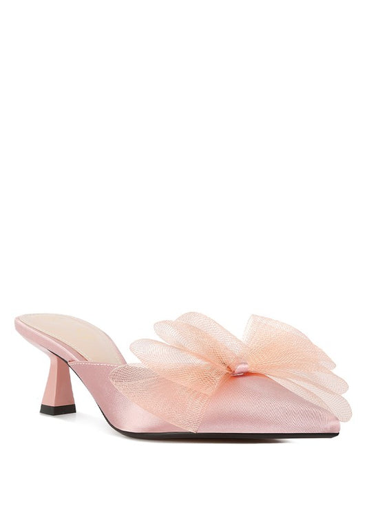 Asma Organza Bow Embellished Satin Mules - Tigbul's Variety Fashion Shop