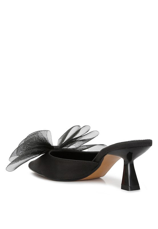 Asma Organza Bow Embellished Satin Mules - Tigbul's Variety Fashion Shop